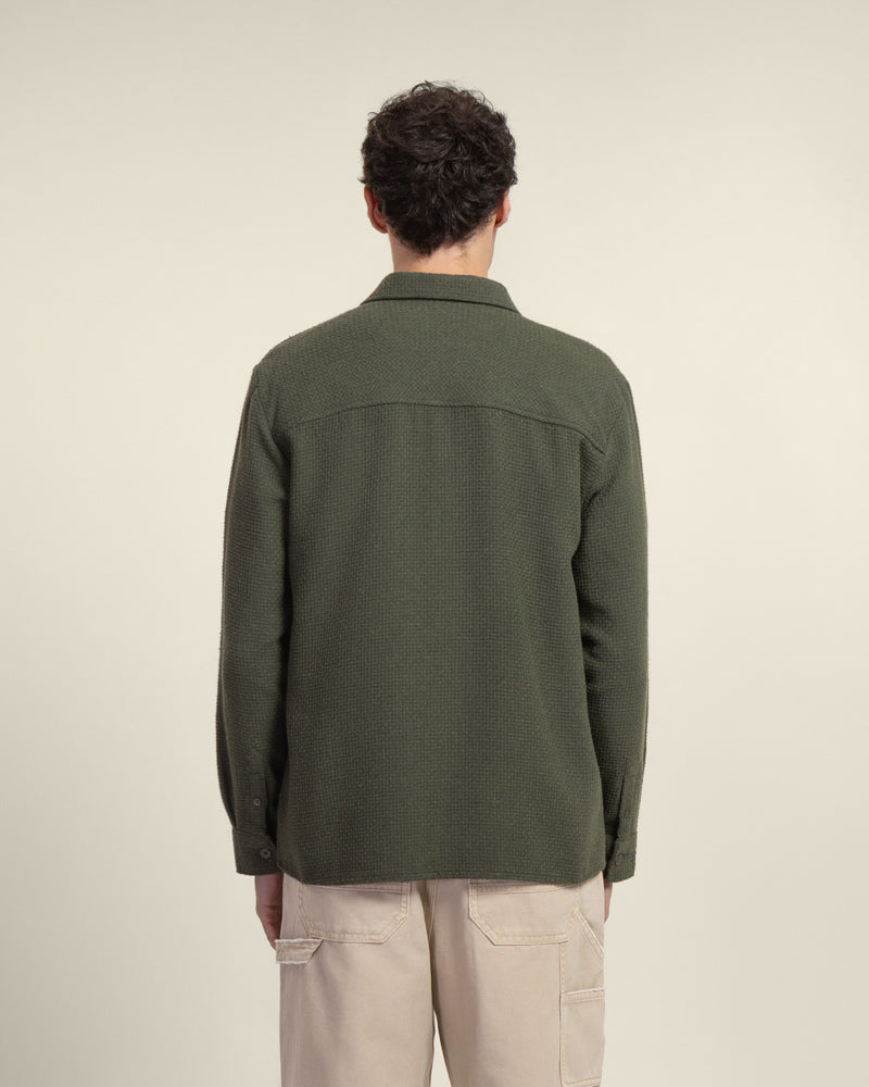 Olive Crosshatch Textured Overshirt