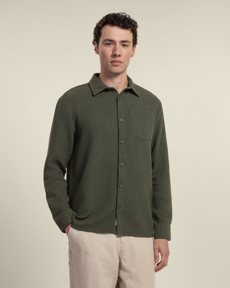Olive Crosshatch Textured Overshirt