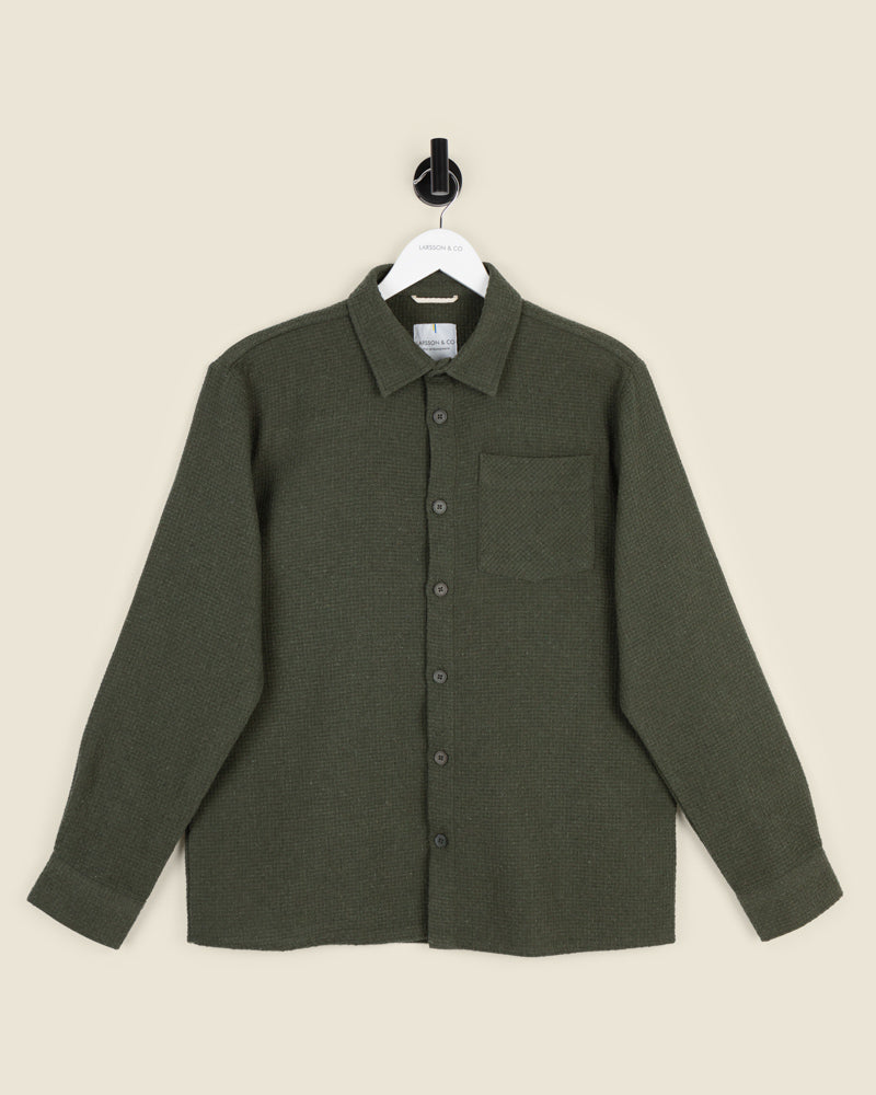 Olive Crosshatch Textured Overshirt