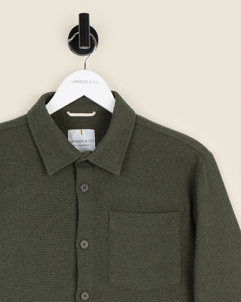 Olive Crosshatch Textured Overshirt