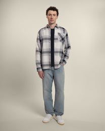 Cream With Navy Check Textured Overshirt