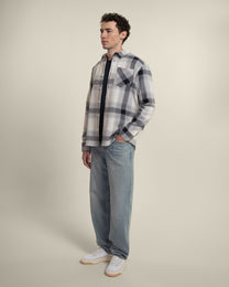 Cream With Navy Check Textured Overshirt