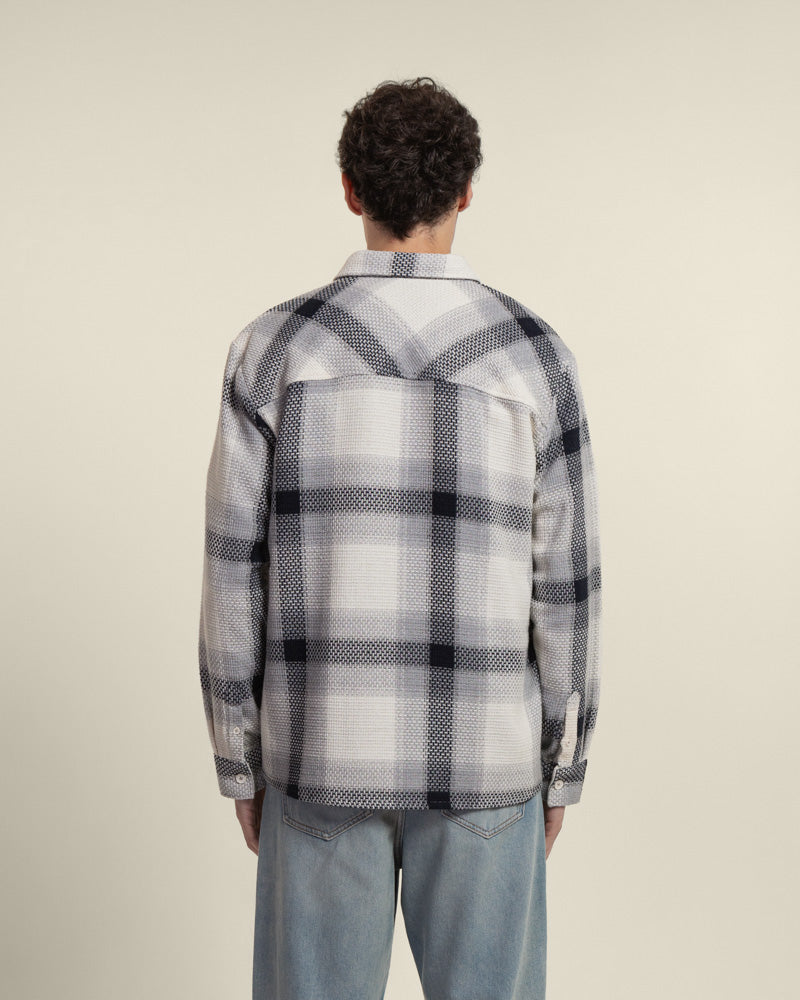 Cream With Navy Check Textured Overshirt