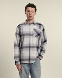 Cream With Navy Check Textured Overshirt