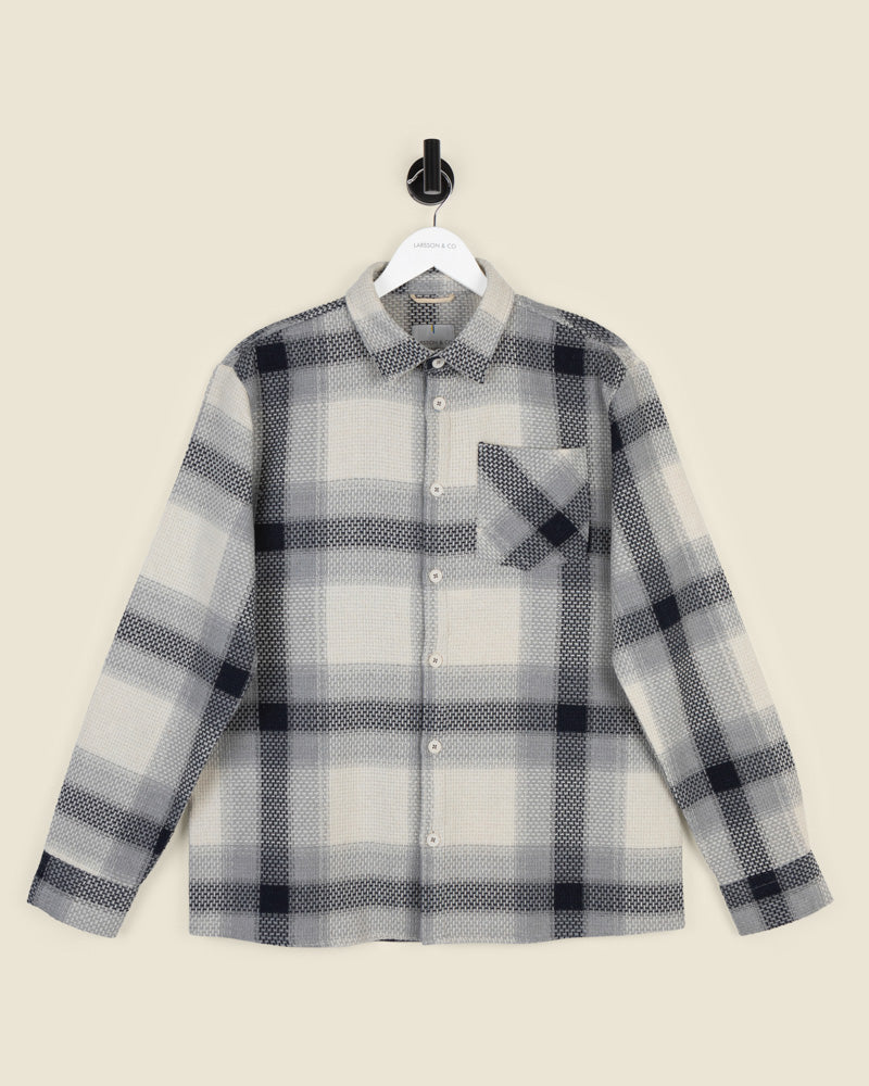 Cream With Navy Check Textured Overshirt