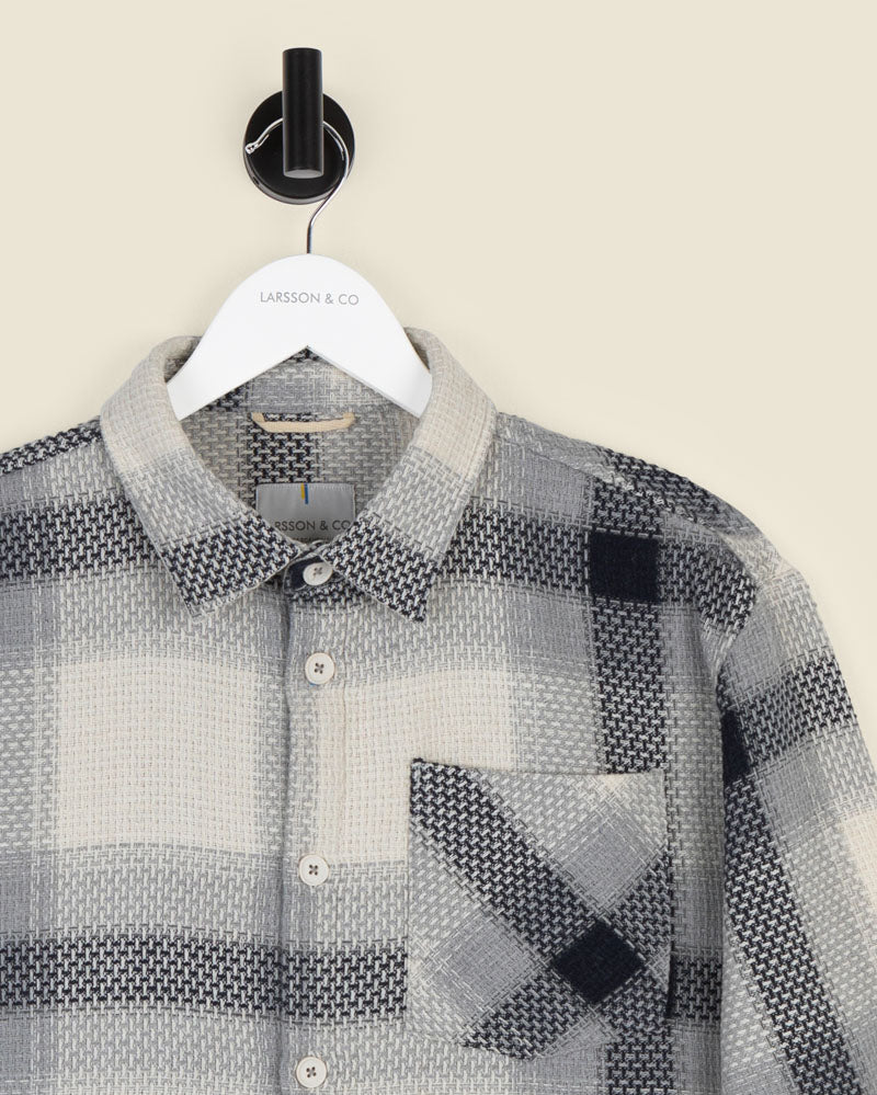 Cream With Navy Check Textured Overshirt