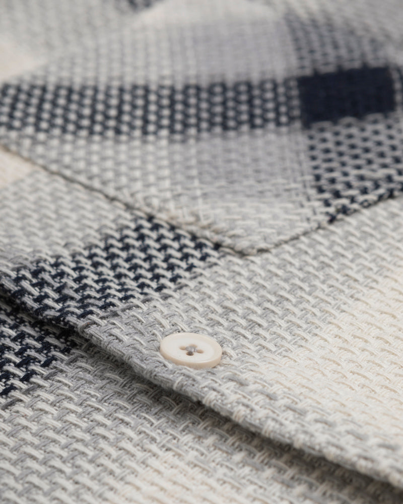Cream With Navy Check Textured Overshirt