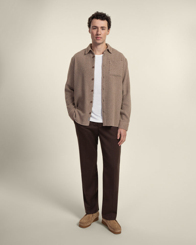 Brown &amp; Stone Herringbone Textured Overshirt