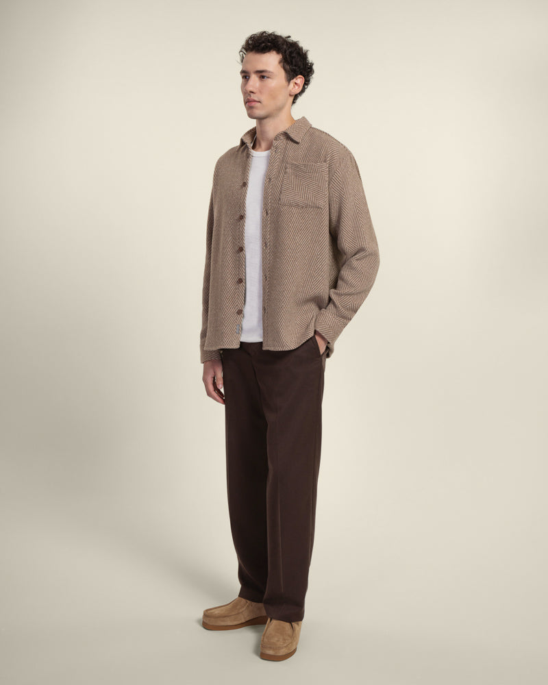 Brown &amp; Stone Herringbone Textured Overshirt