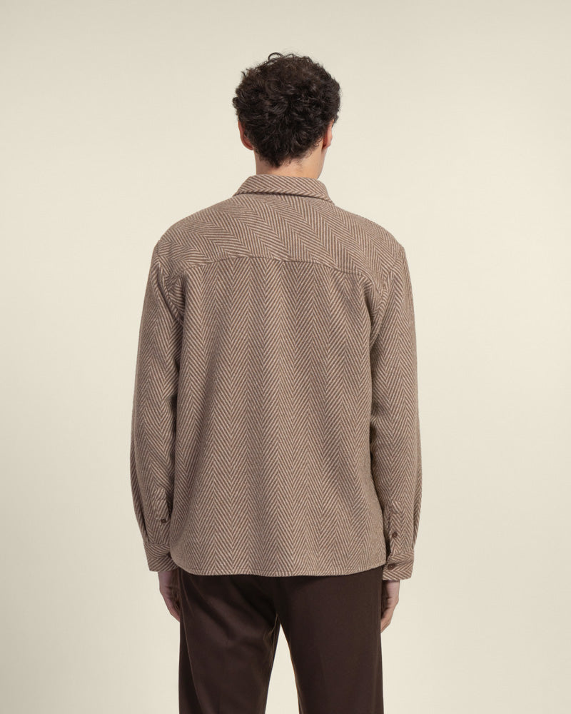 Brown &amp; Stone Herringbone Textured Overshirt