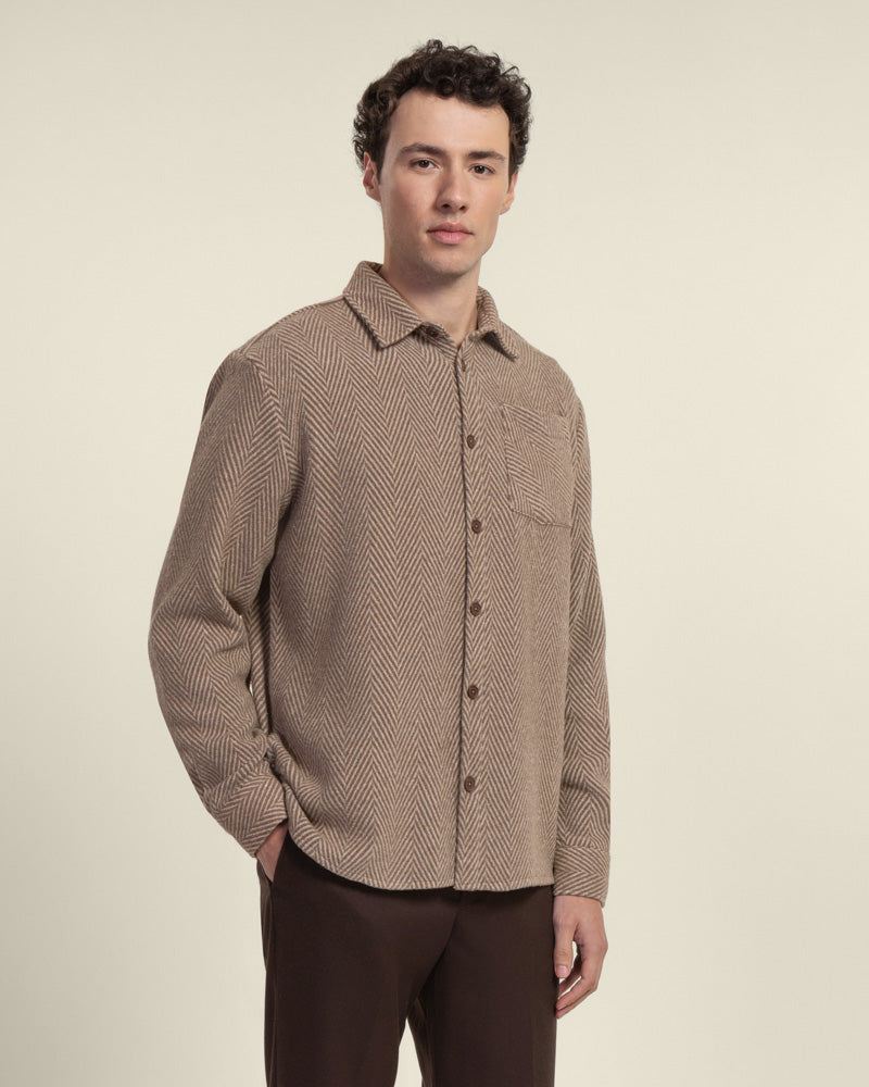 Brown &amp; Stone Herringbone Textured Overshirt