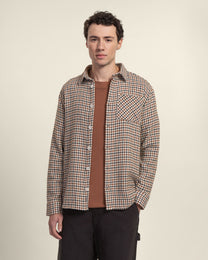 Cream, Rust &amp; Charcoal Houndstooth Textured Overshirt