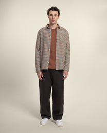 Cream, Rust &amp; Charcoal Houndstooth Textured Overshirt