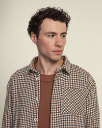 Cream, Rust &amp; Charcoal Houndstooth Textured Overshirt