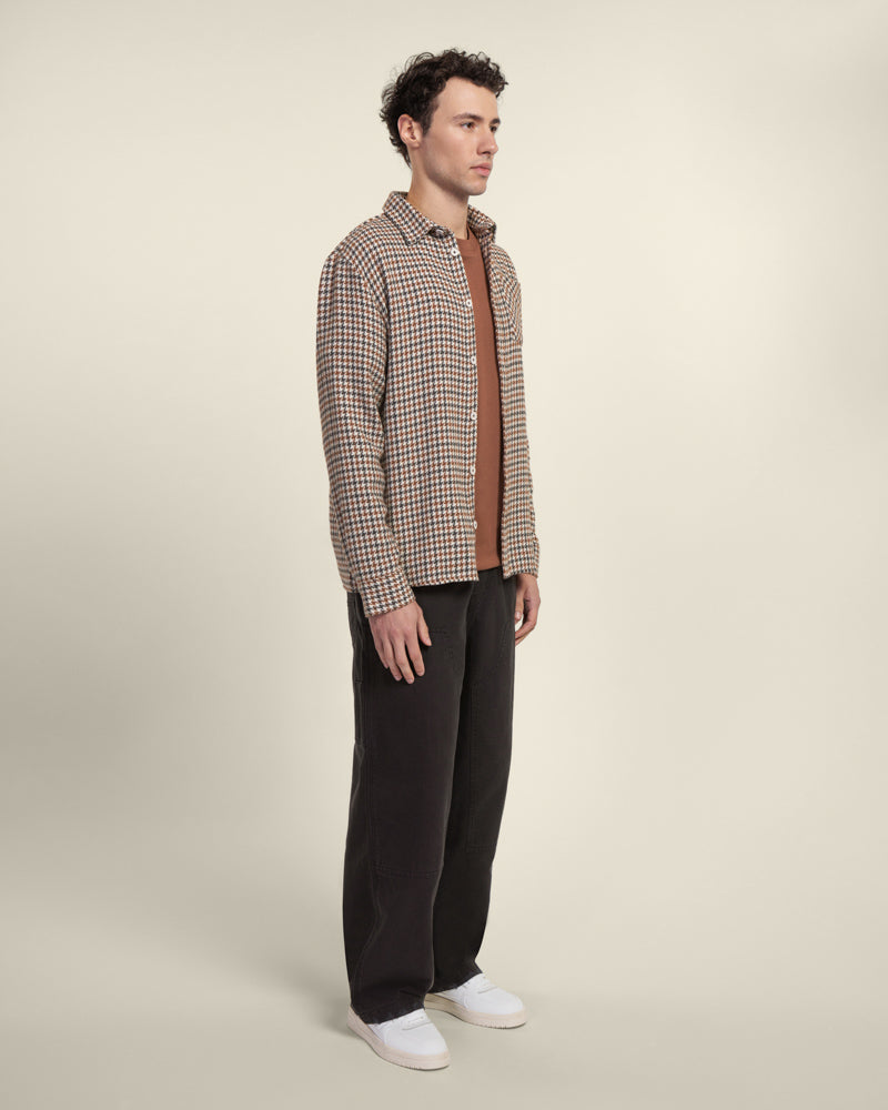 Cream, Rust &amp; Charcoal Houndstooth Textured Overshirt