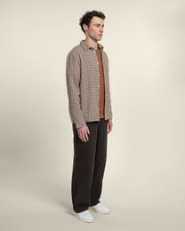 Cream, Rust &amp; Charcoal Houndstooth Textured Overshirt