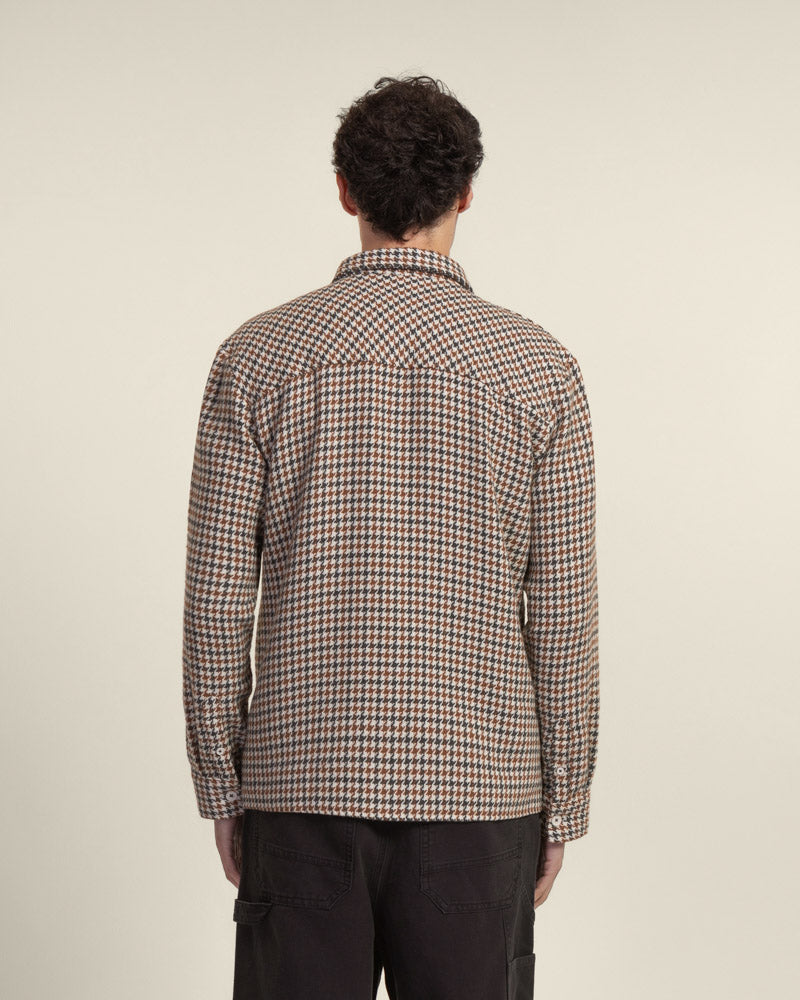 Cream, Rust &amp; Charcoal Houndstooth Textured Overshirt