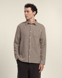 Cream, Rust &amp; Charcoal Houndstooth Textured Overshirt