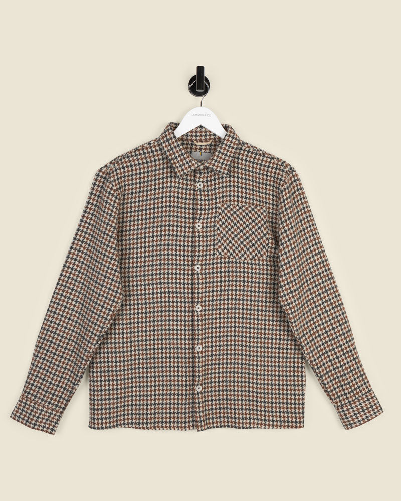 Cream, Rust &amp; Charcoal Houndstooth Textured Overshirt