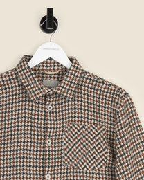 Cream, Rust &amp; Charcoal Houndstooth Textured Overshirt