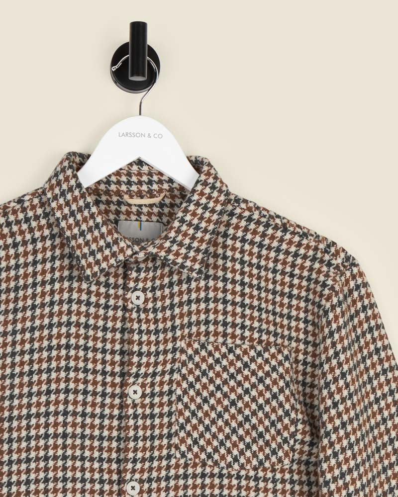 Cream, Rust &amp; Charcoal Houndstooth Textured Overshirt