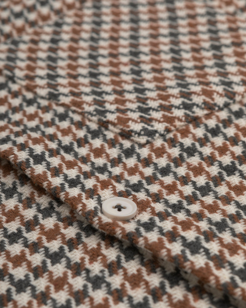 Cream, Rust &amp; Charcoal Houndstooth Textured Overshirt