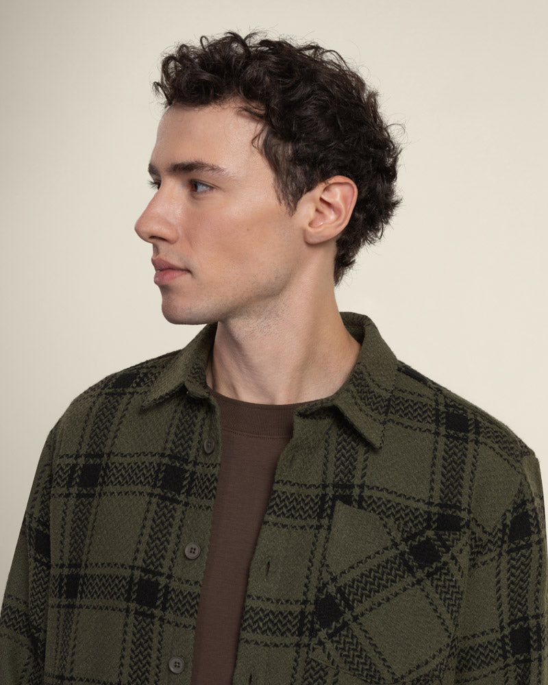 Olive &amp; Black Check Overshirt