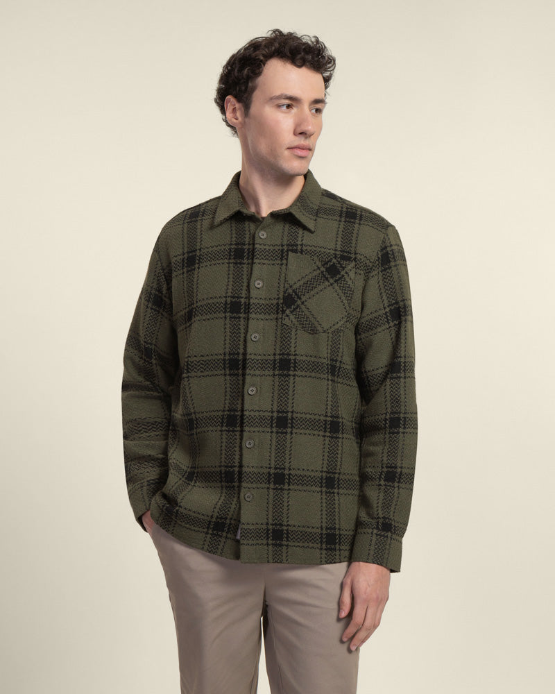 Olive &amp; Black Check Overshirt