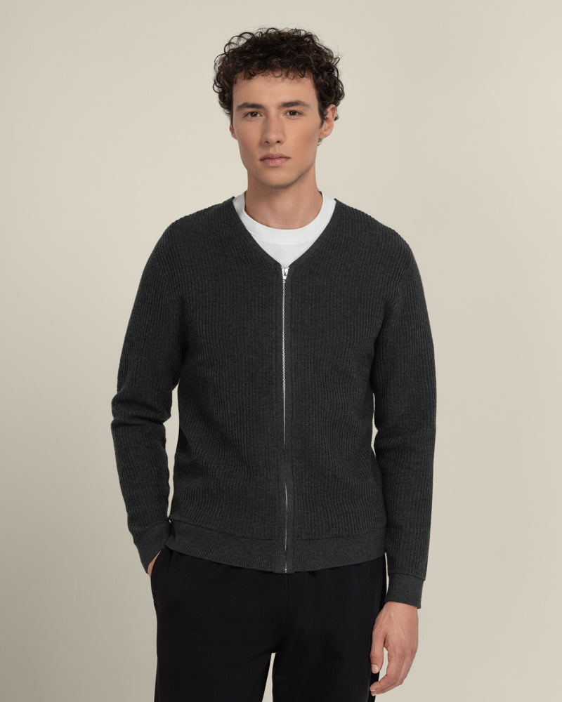 Lihme - Ribbed V-Neck Cardigan