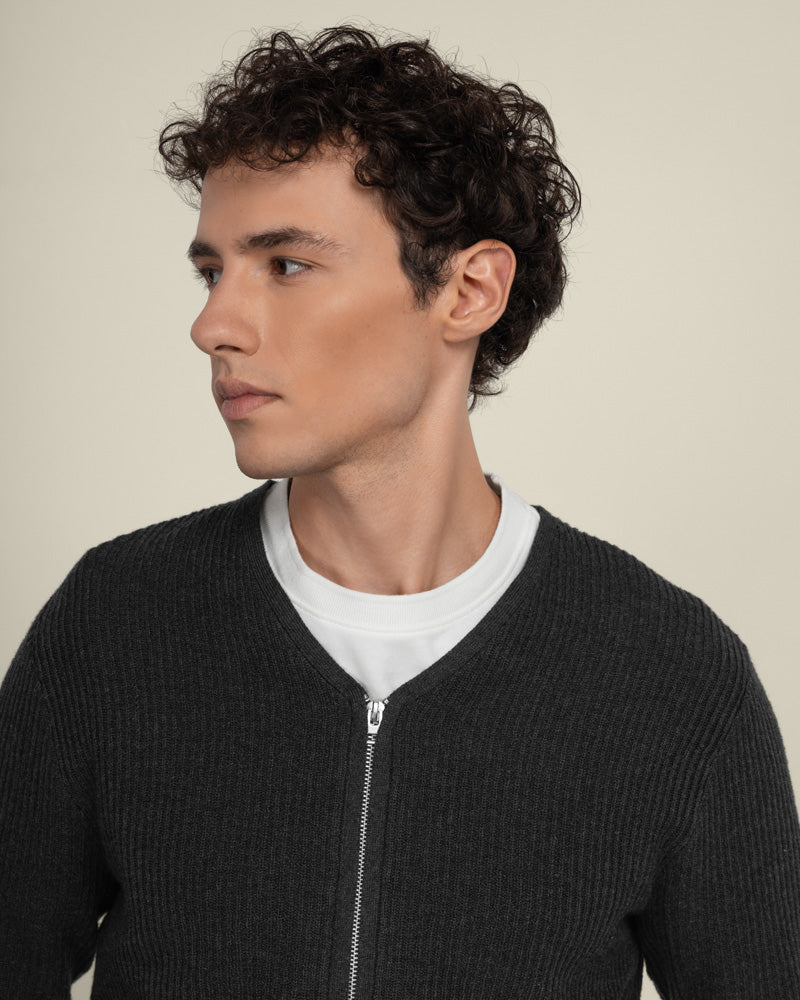 Lihme - Ribbed V-Neck Cardigan