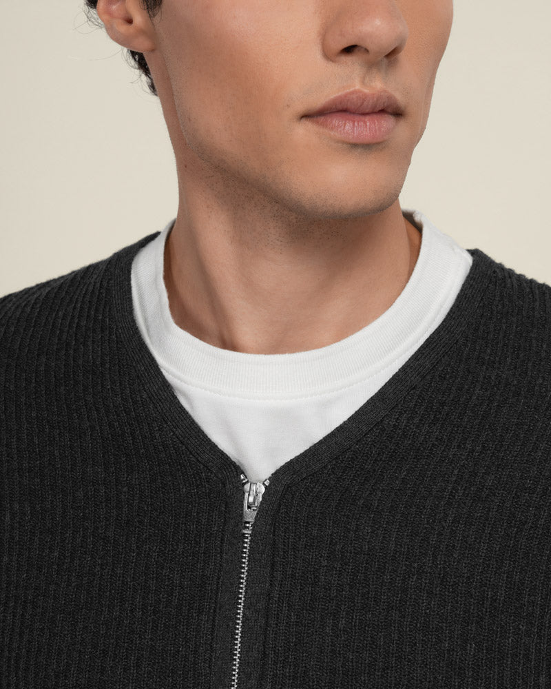 Lihme - Ribbed V-Neck Cardigan