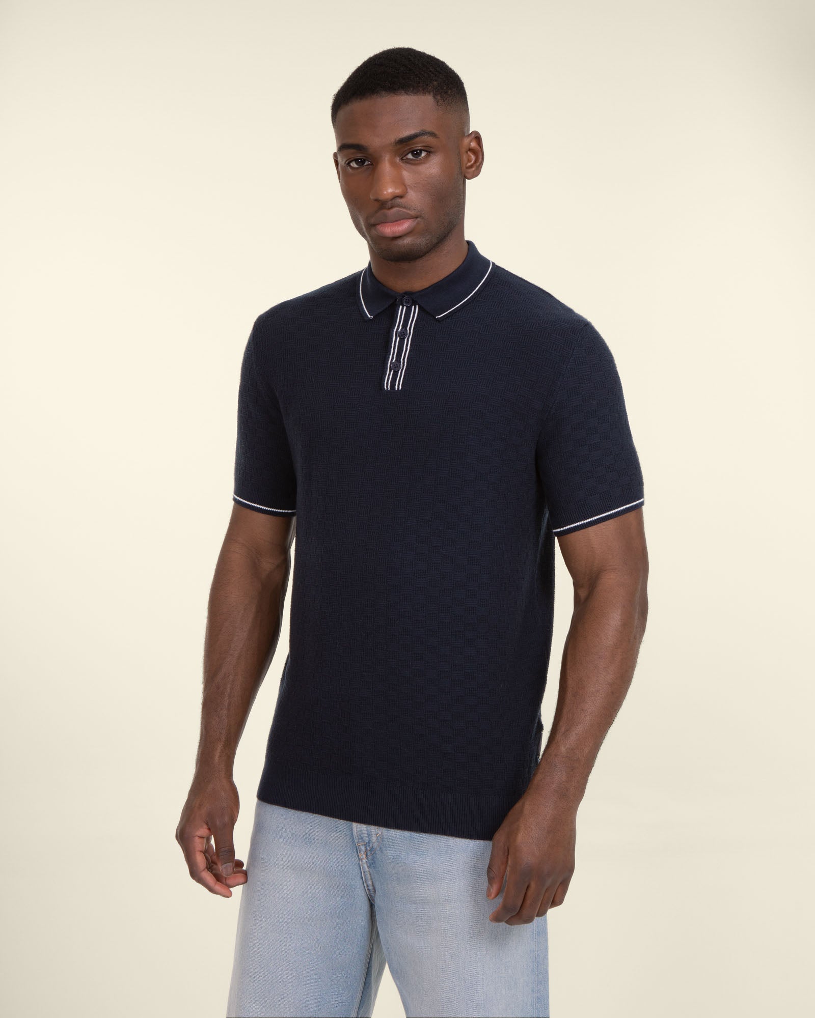 Basket Weave Knitted Polo Shirt
