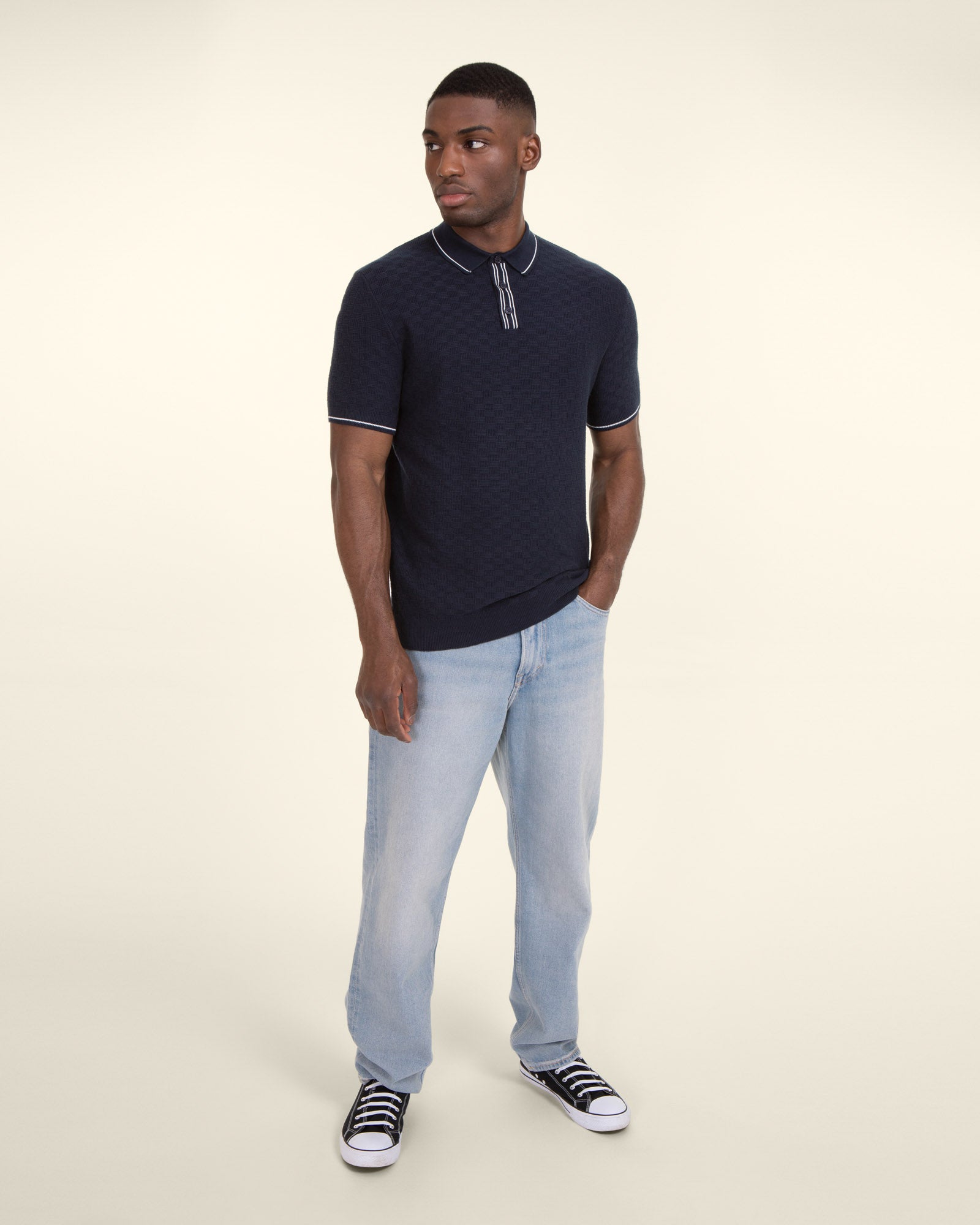 Basket Weave Knitted Polo Shirt