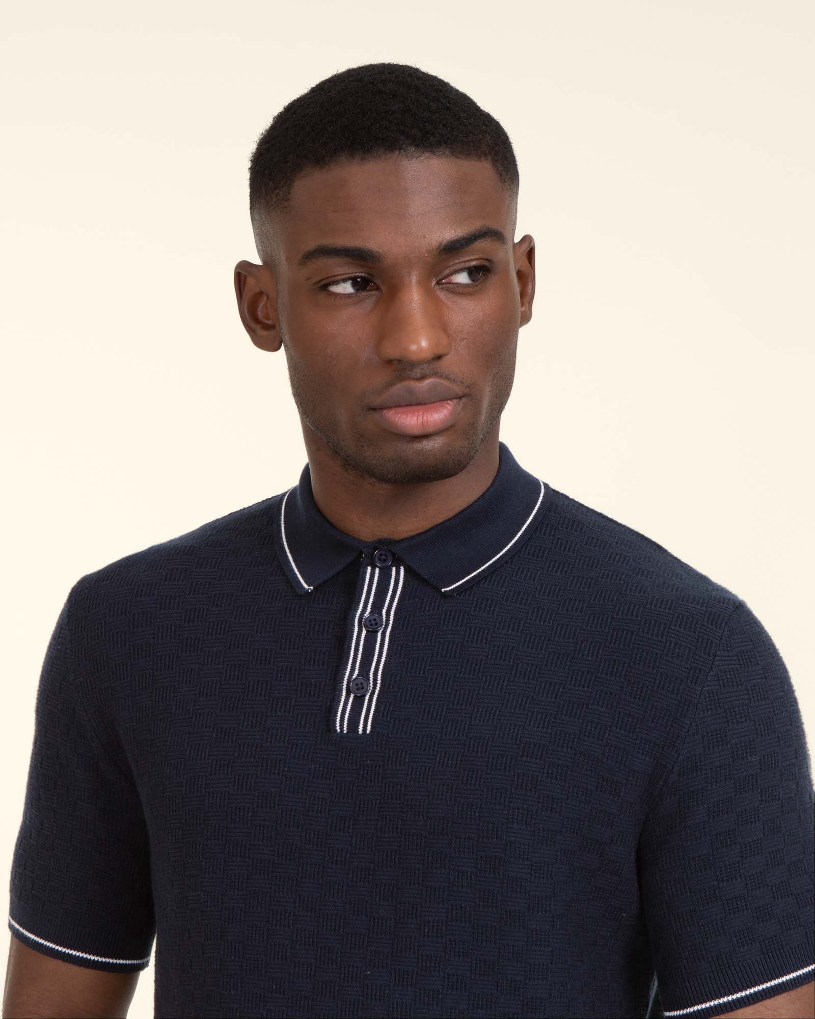Basket Weave Knitted Polo Shirt