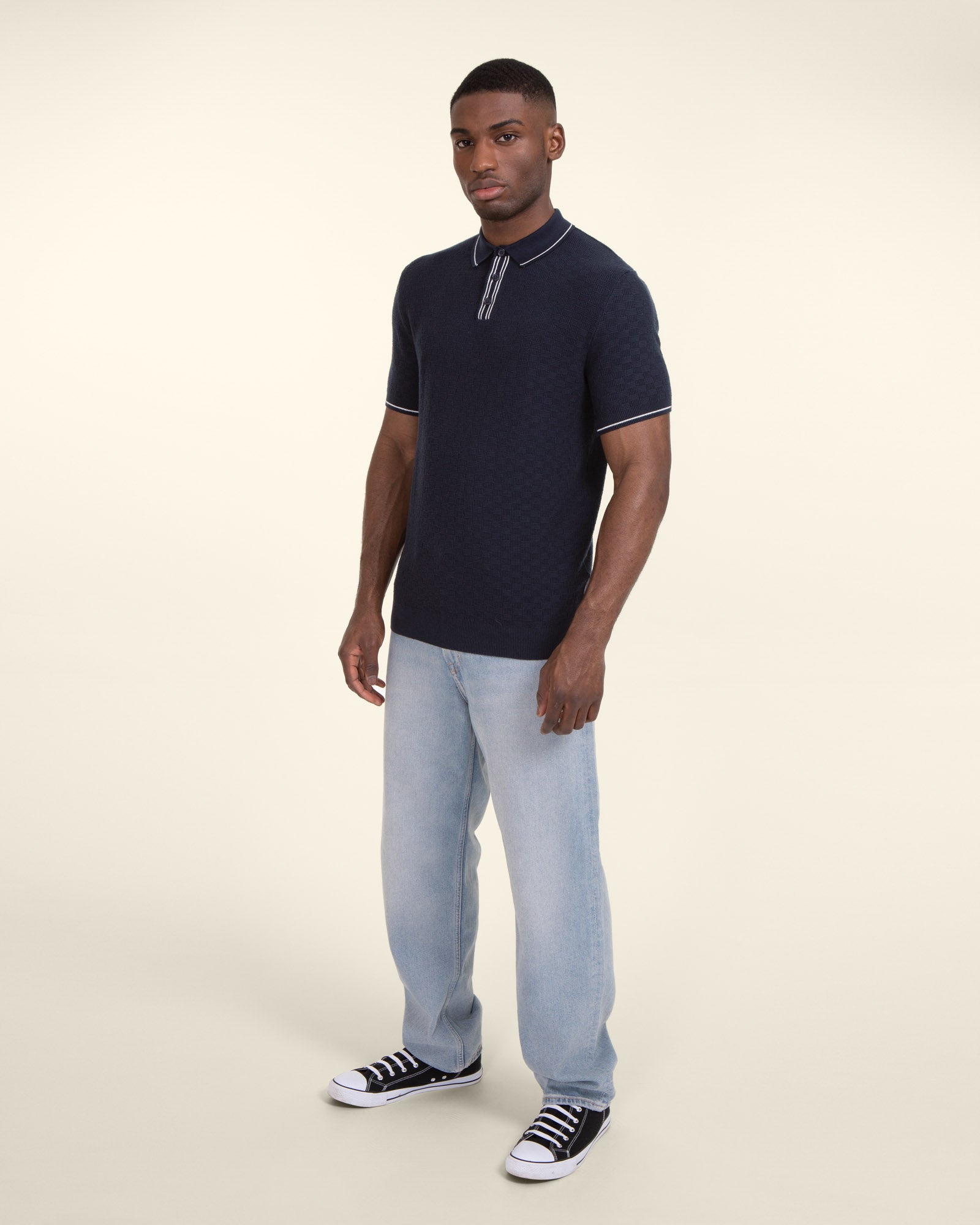 Basket Weave Knitted Polo Shirt