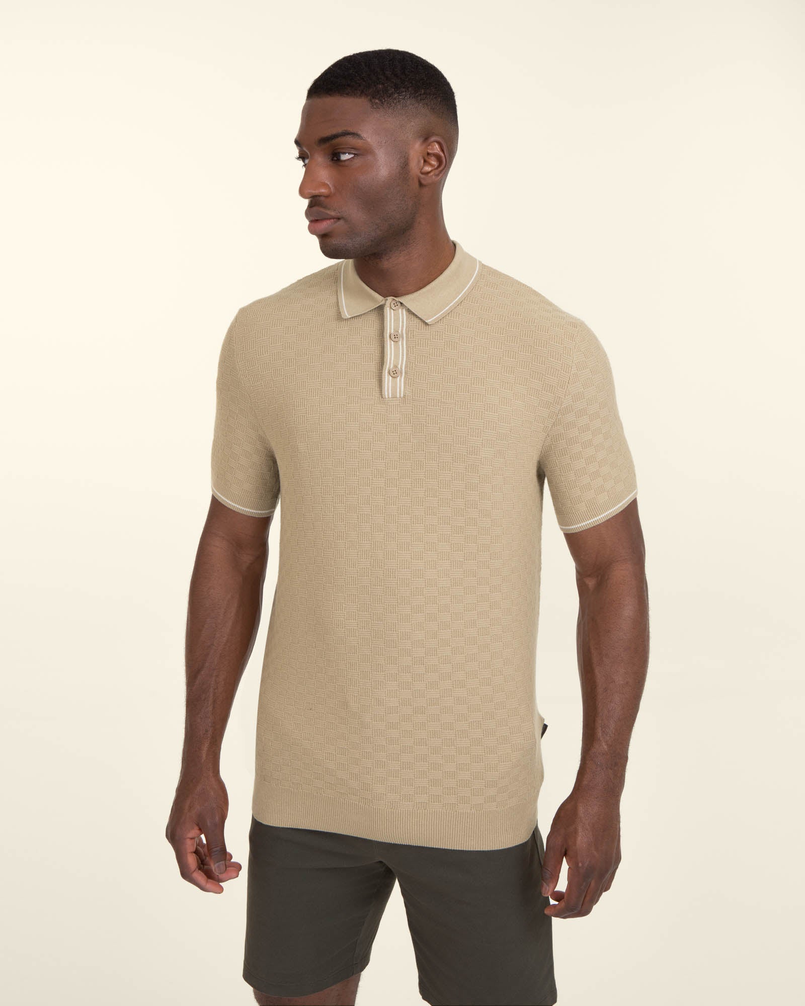 Basket Weave Knitted Polo Shirt