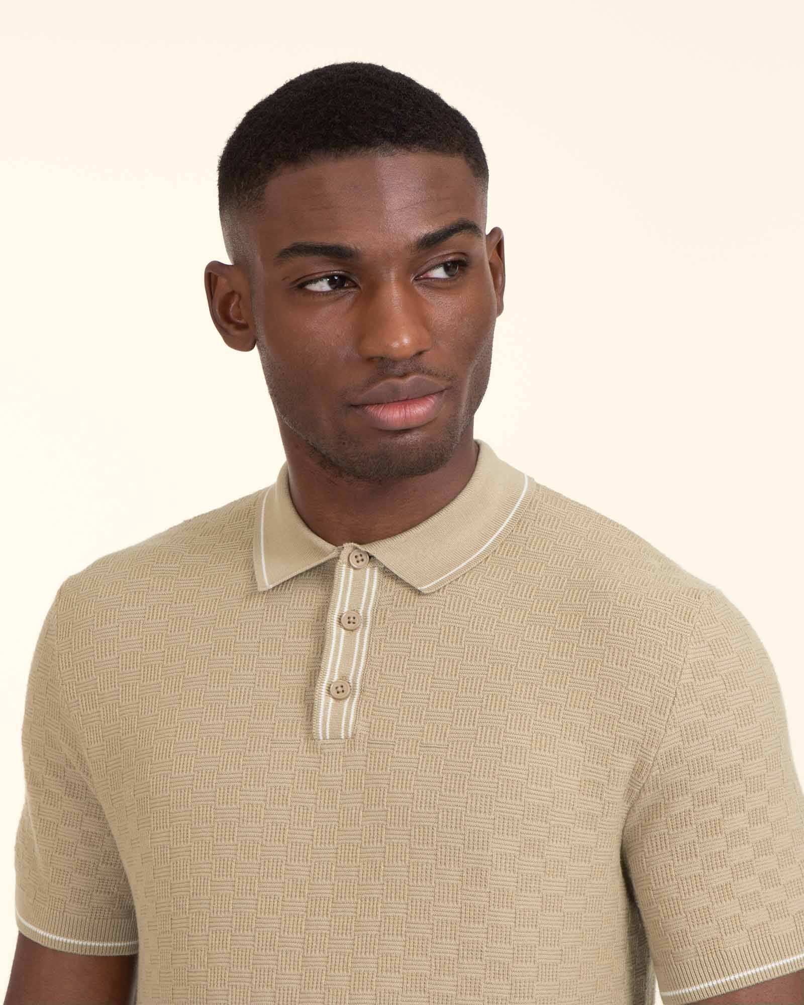 Basket Weave Knitted Polo Shirt