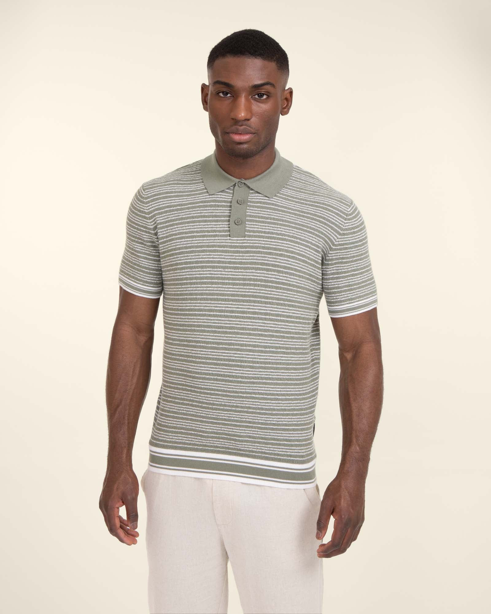 Larsson & Co Men's Knitted Polo Shirt With Horizontal Stripe