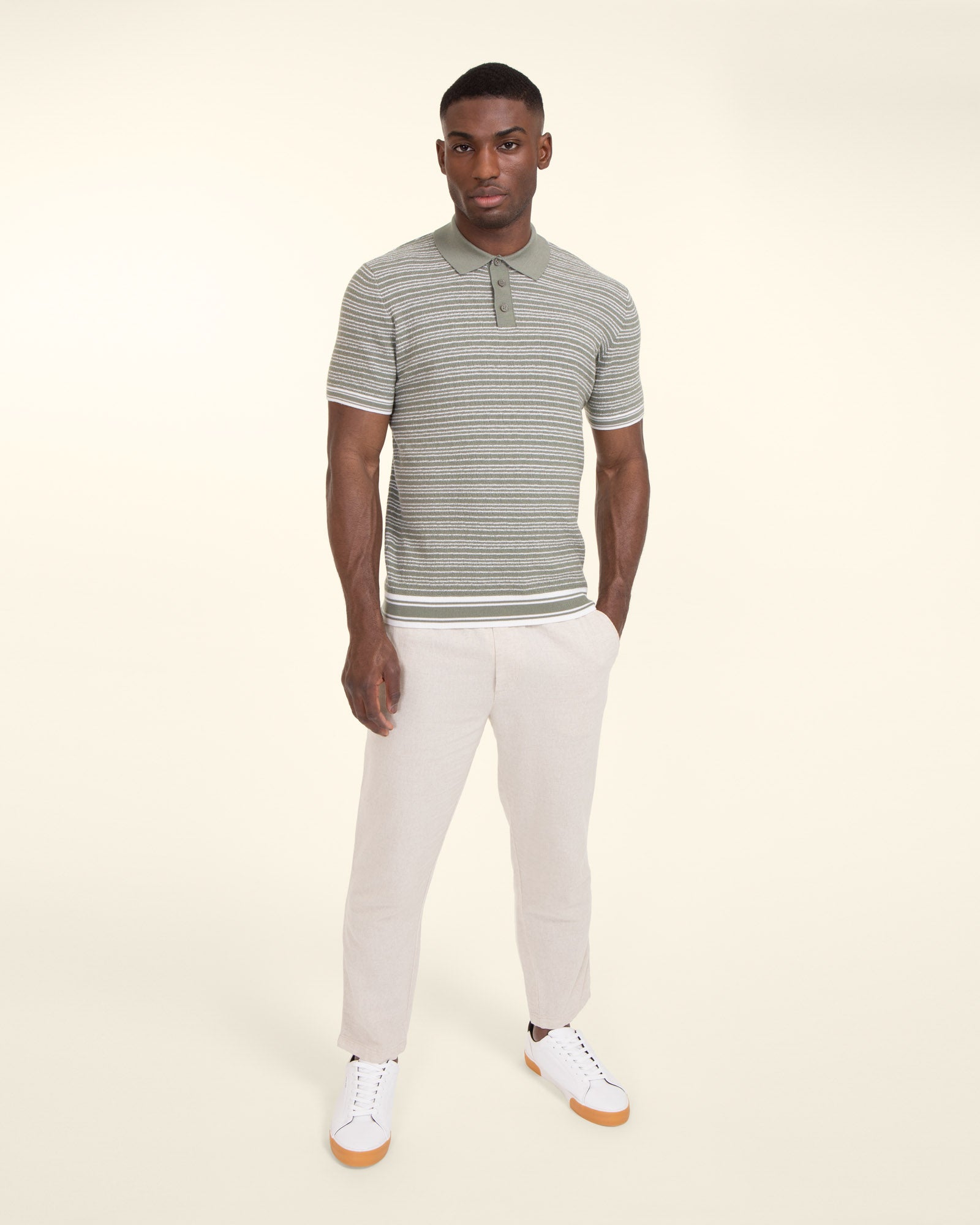Knitted Polo Shirt With Horizontal Stripe