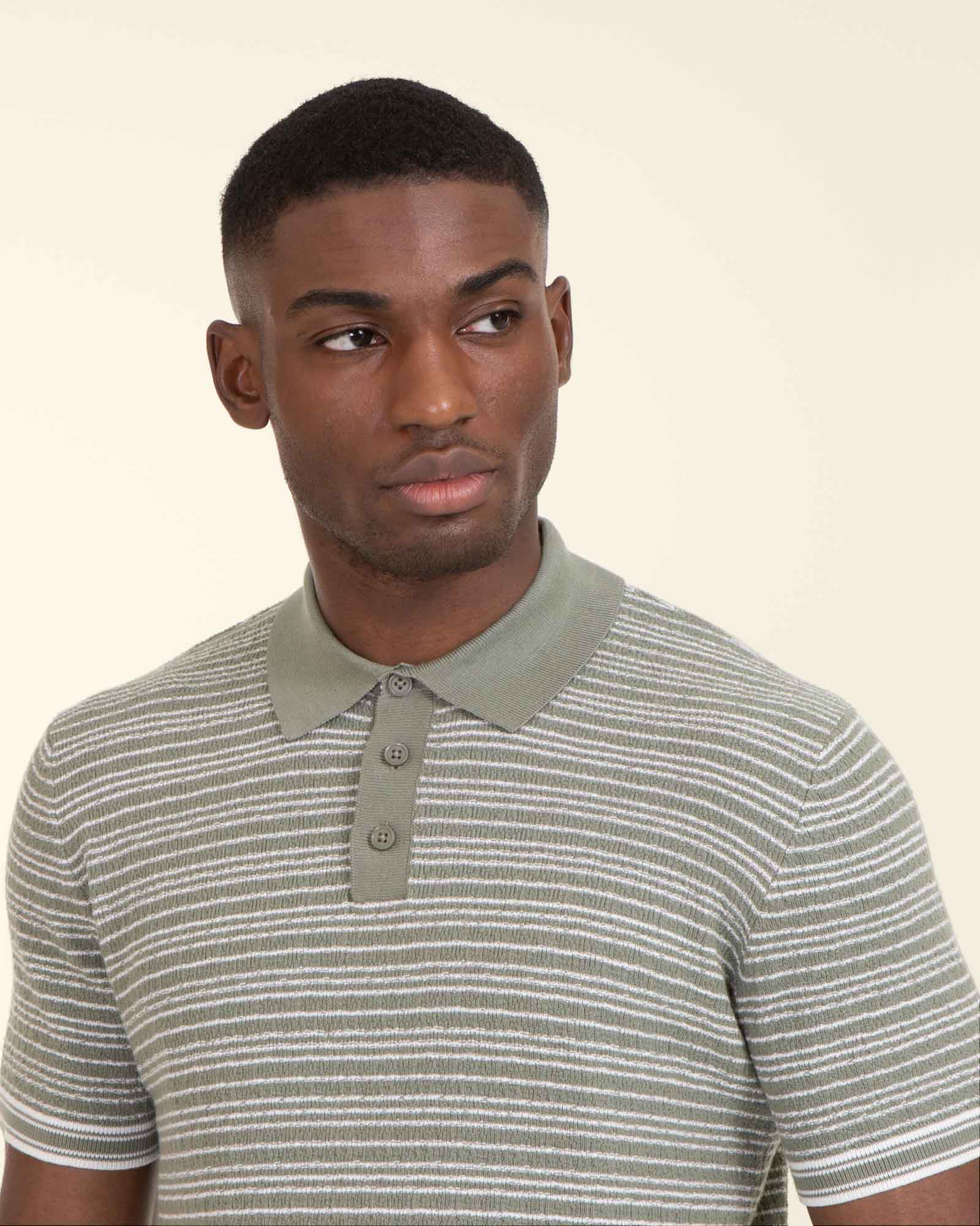 Knitted Polo Shirt With Horizontal Stripe