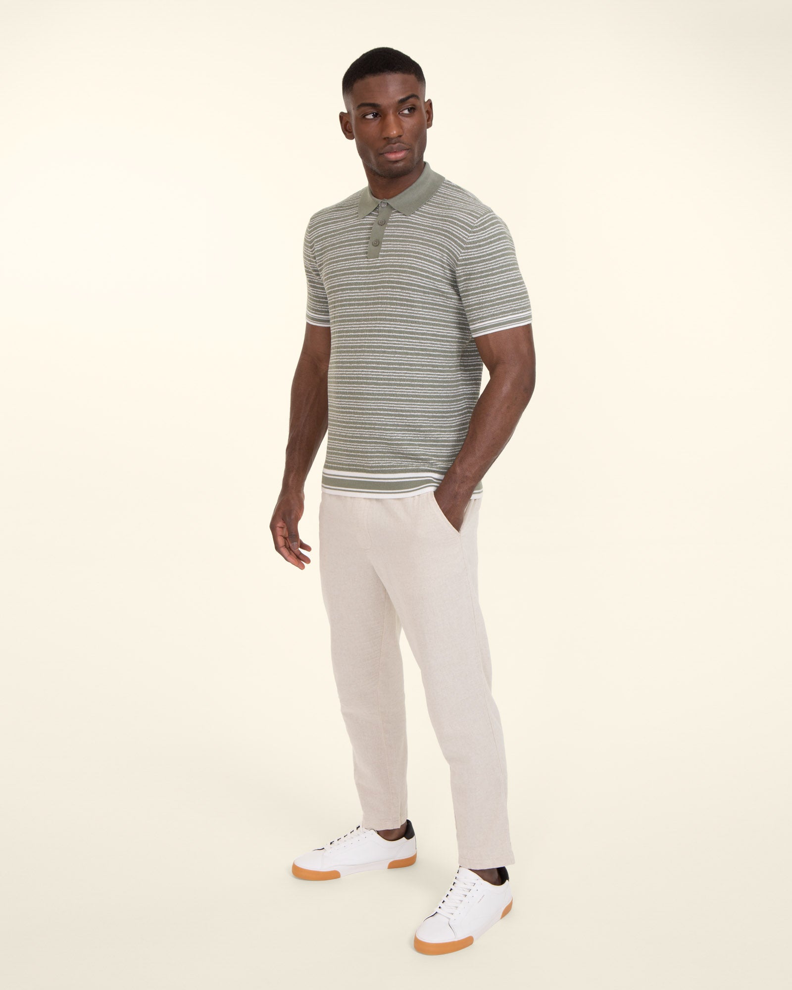 Knitted Polo Shirt With Horizontal Stripe