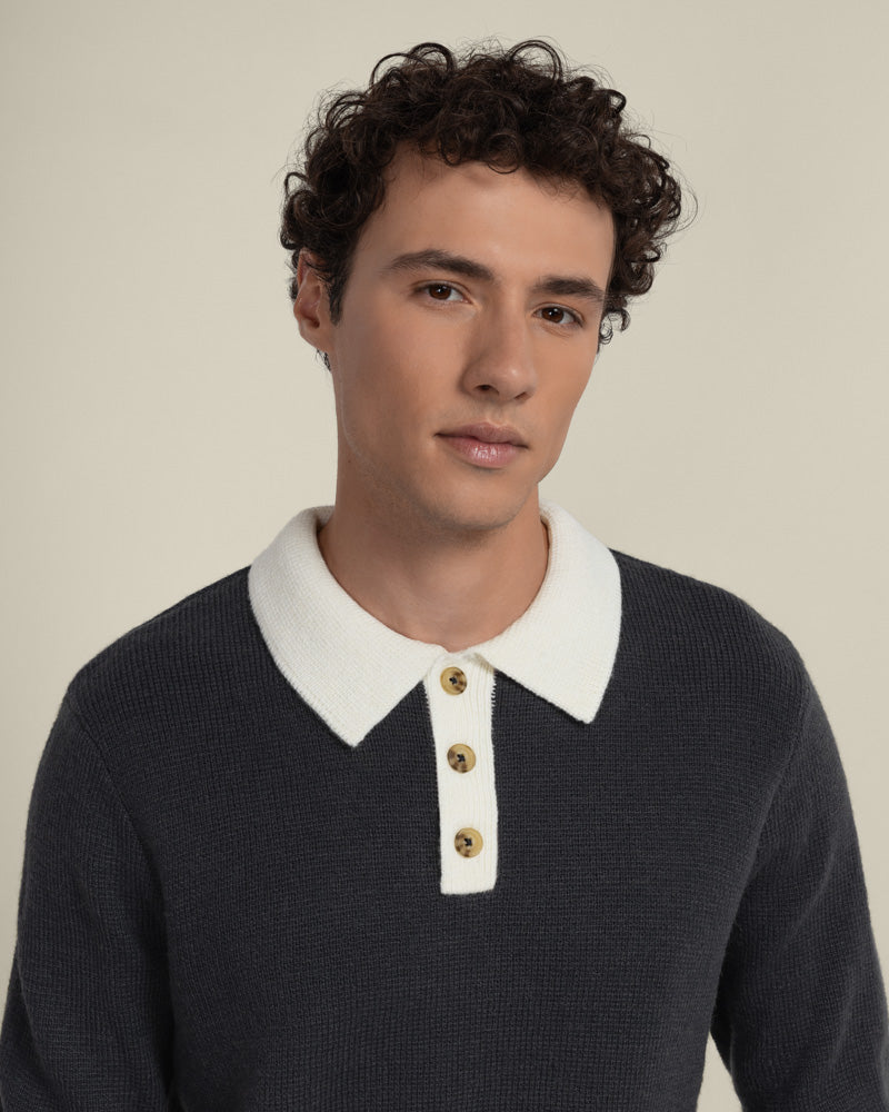 Larsson &amp; Co Men’s Tarup Wool Blend Long Sleeve Polo Shirt