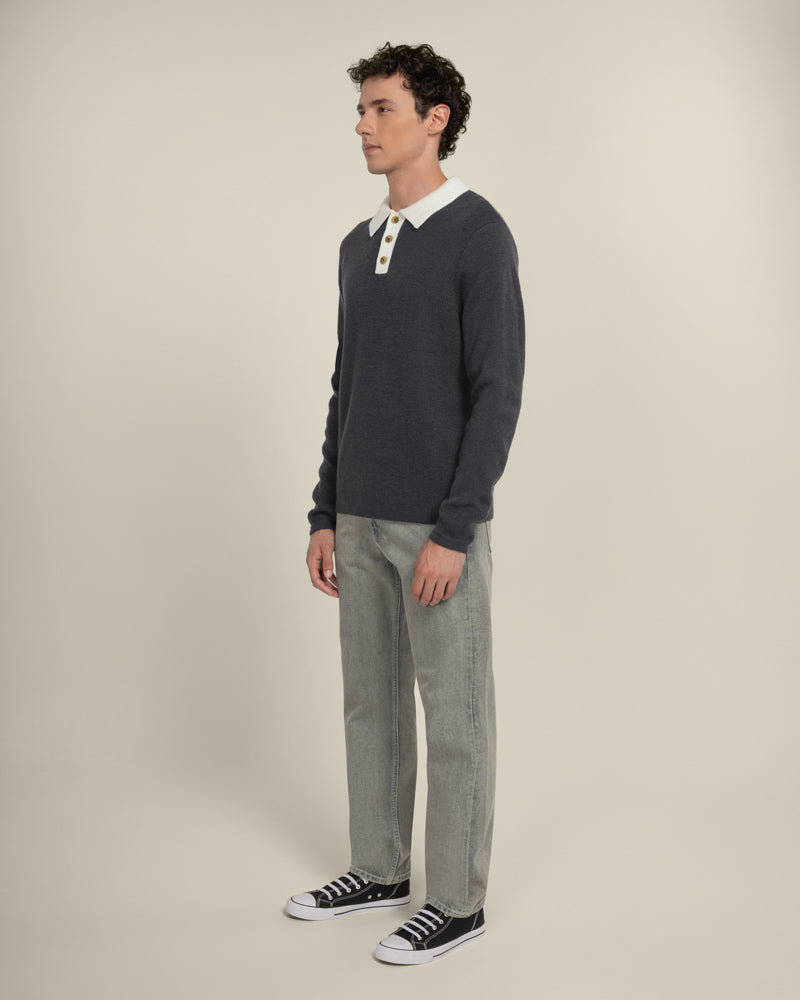 Tarup - Wool Blend Long Sleeve Polo Shirt