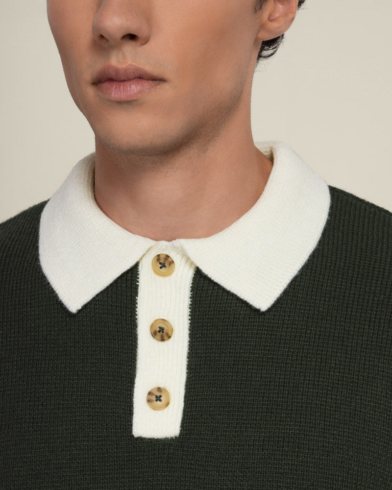 Tarup - Wool Blend Long Sleeve Polo Shirt