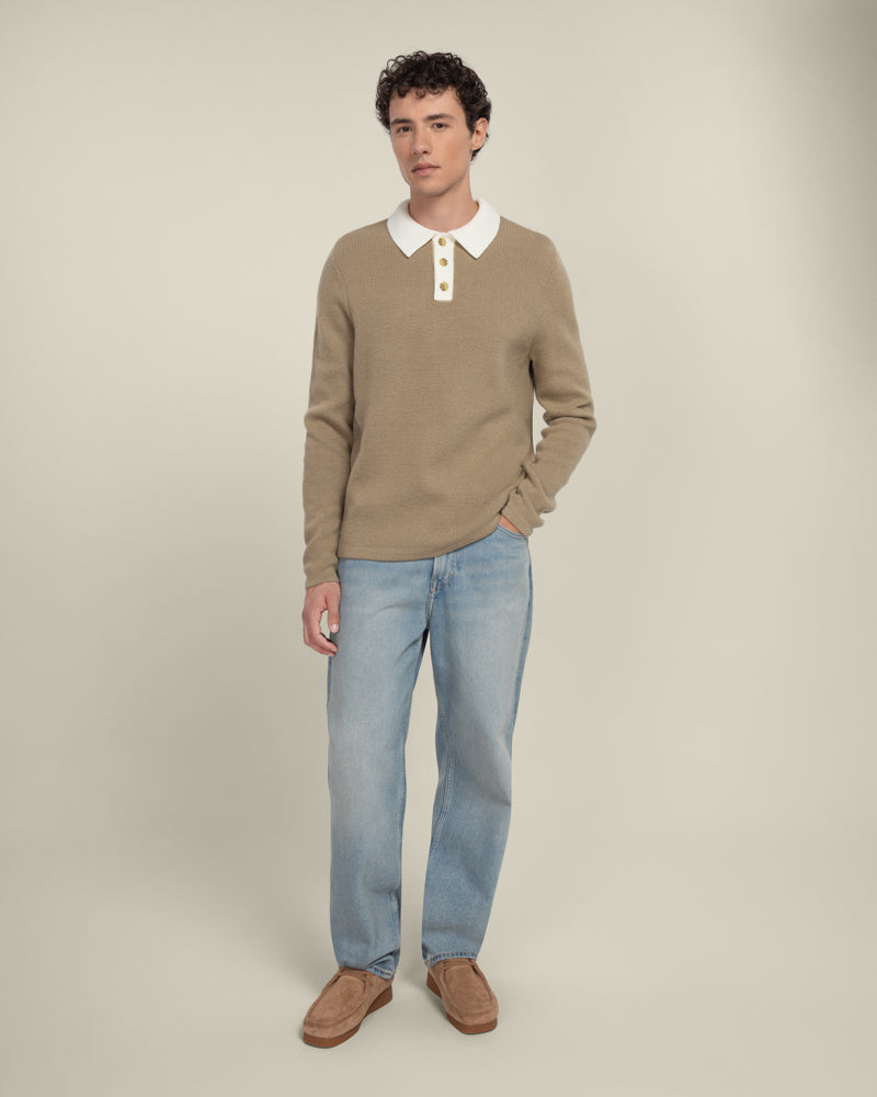 Tarup - Wool Blend Long Sleeve Polo Shirt