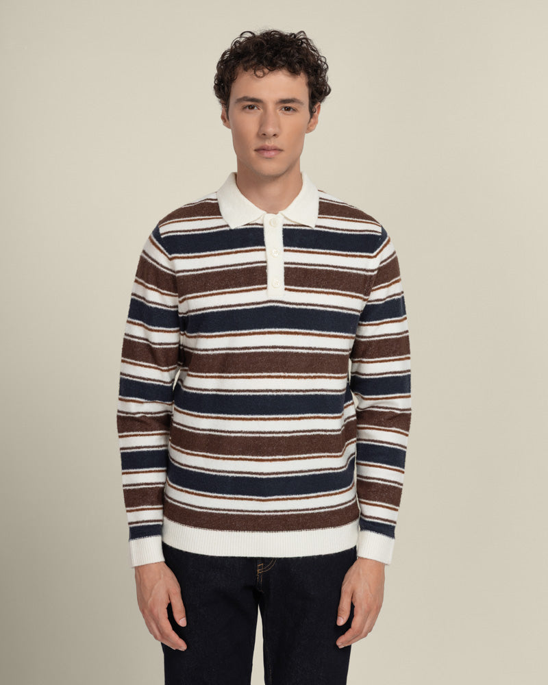 Osterby - Stripe Knitted Long Sleeve Polo Shirt