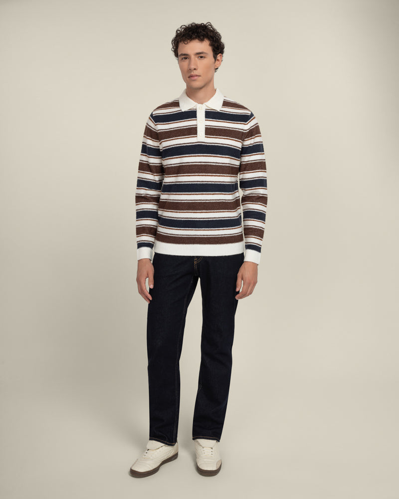 Osterby - Stripe Knitted Long Sleeve Polo Shirt