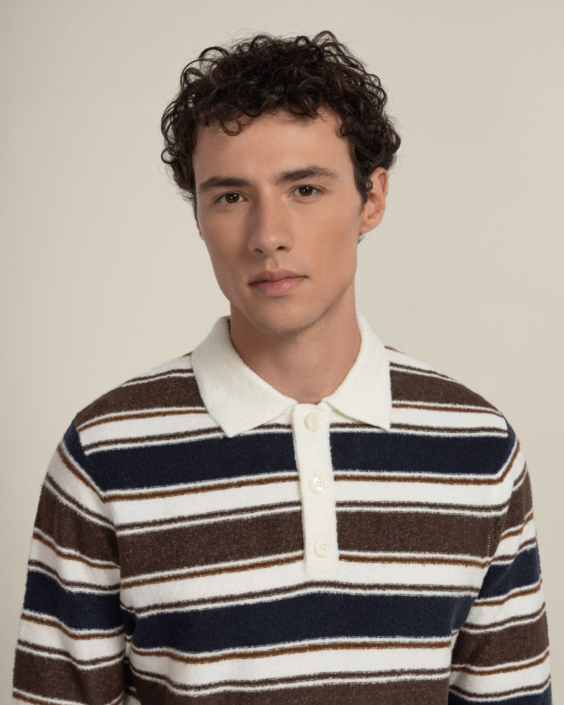 Osterby - Stripe Knitted Long Sleeve Polo Shirt