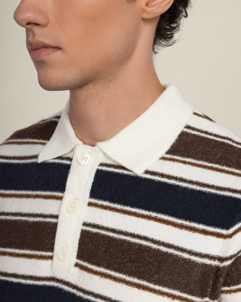 Osterby - Stripe Knitted Long Sleeve Polo Shirt