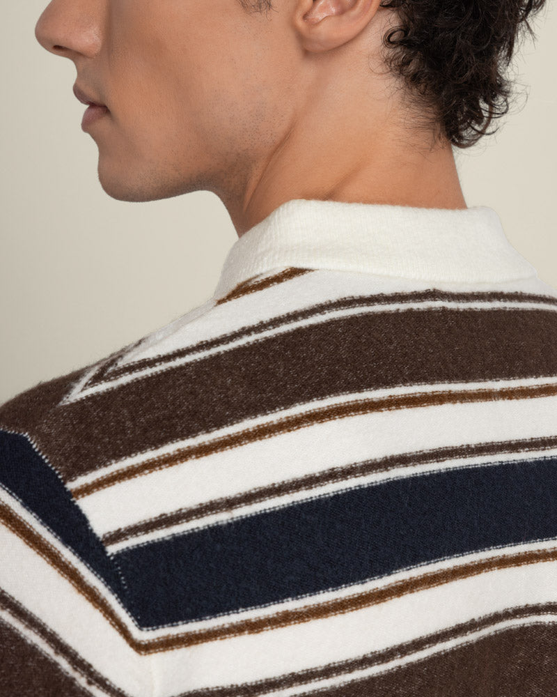 Osterby - Stripe Knitted Long Sleeve Polo Shirt